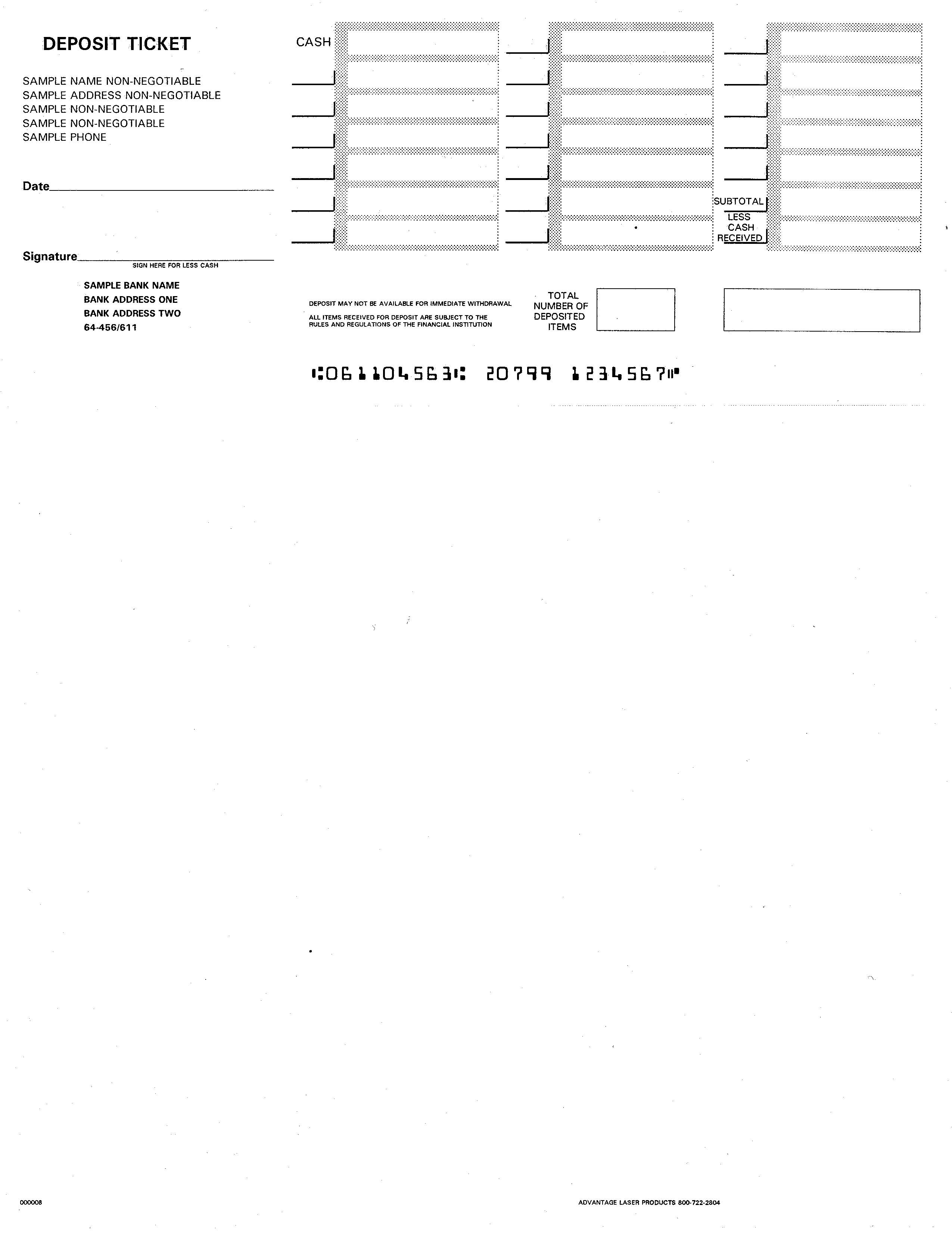 QuickBooks Printable Deposit Slips